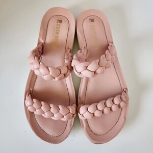 CUSHIONAIRE Women's Pink Vicki Braided Two Band Sandal Memory Foam SZ 7.5 Flat